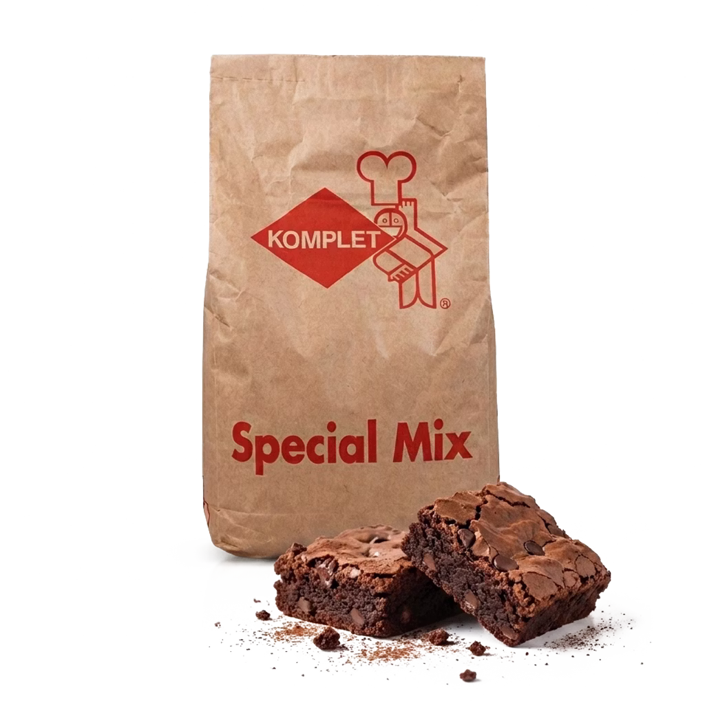 Harina para Brownie Parve Komplet ideal para elaborar brownies húmedos, suaves y con intenso sabor a chocolate. Perfecta para panaderías, cafeterías y repostería profesional.