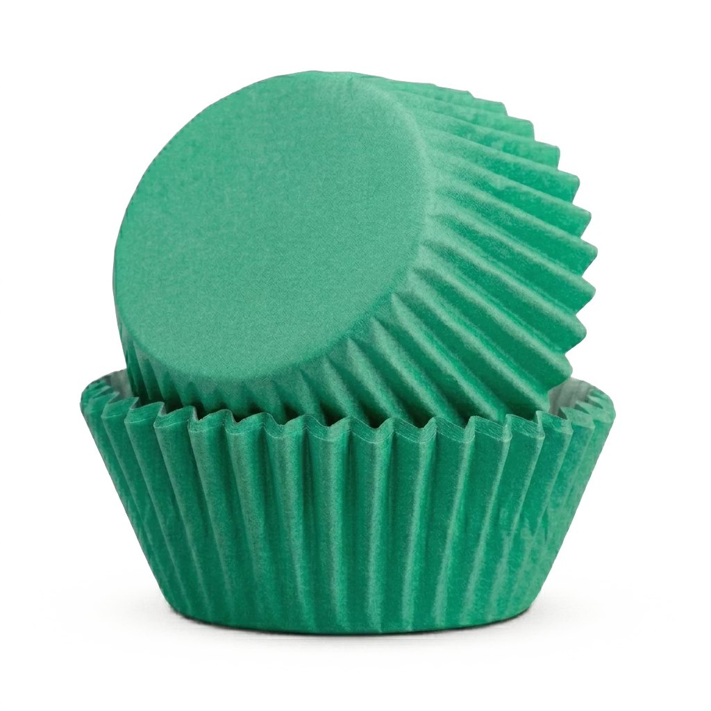 Capacillo Verde #72 Corrufacil ideal para cupcakes, muffins y panquecitos. Fabricado con papel grado alimenticio resistente a la grasa y la humedad para una presentación profesional.