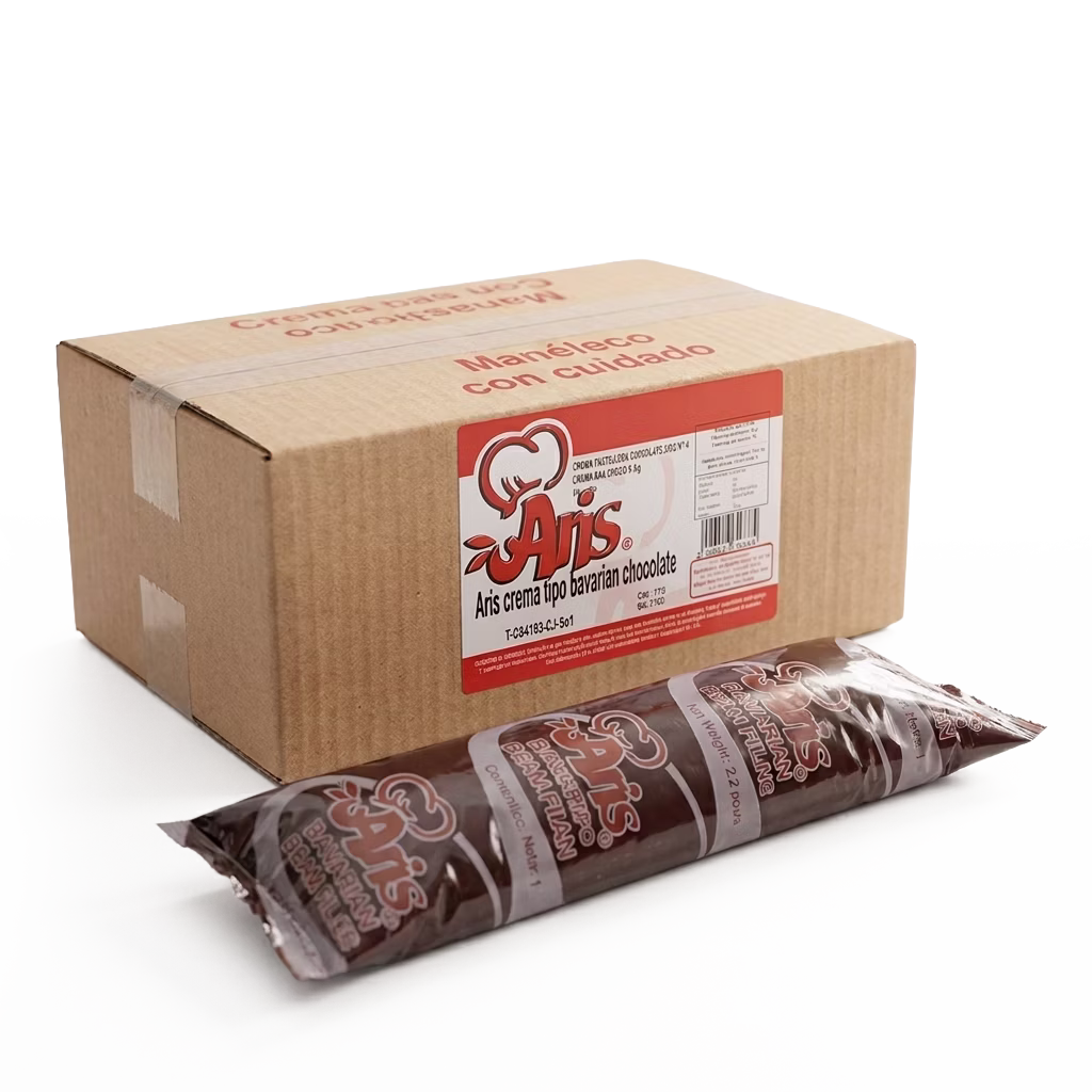 Crema Tipo Bavarian Chocolate Aris ideal para rellenar y decorar pasteles, cupcakes, donas y postres. Sabor chocolate, textura cremosa y excelente rendimiento.