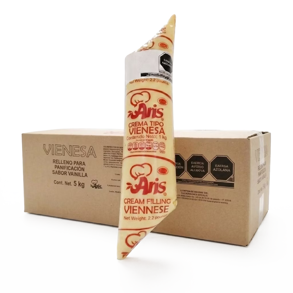 Crema Tipo Vienesa Aris ideal para rellenar y decorar pasteles, cupcakes y postres. Sabor vainilla, textura cremosa y excelente rendimiento profesional.