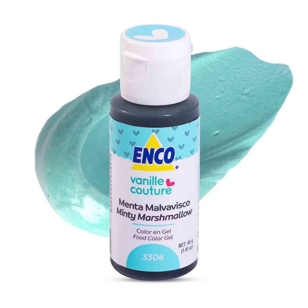 Color gel menta malvavisco Enco ideal para fondant, buttercream, merengue y royal icing con colores suaves, uniformes y de alto rendimiento.