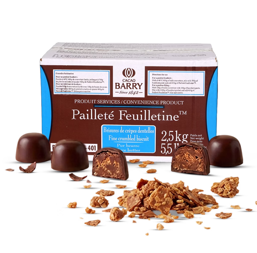 pailleté feuilletine cacao barry, barquilla molida para repostería, feuilletine crujiente, ingrediente para postres, feuilletine para chocolate, textura crujiente repostería, ingredientes pastelería profesional, feuilletine para entremets, decoración de postres, rellenos crujientes