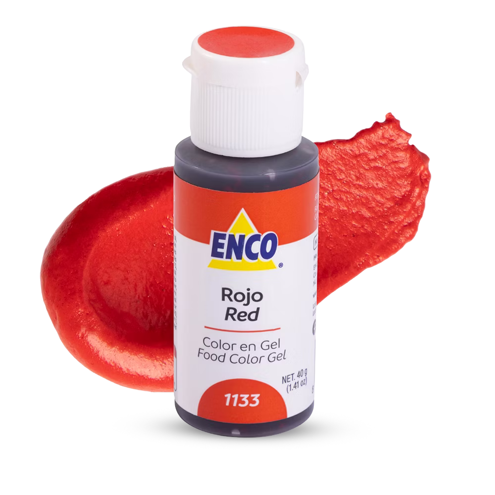 Colorante en gel rojo Enco 1133 ideal para fondant y decoración de pasteles.