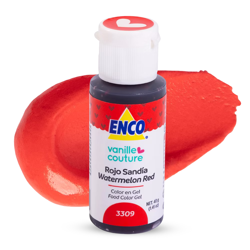 Color Gel Rojo Sandía Enco ideal para fondant, buttercream, glaseados y masas. Ofrece color intenso, alta concentración y excelente rendimiento en repostería.