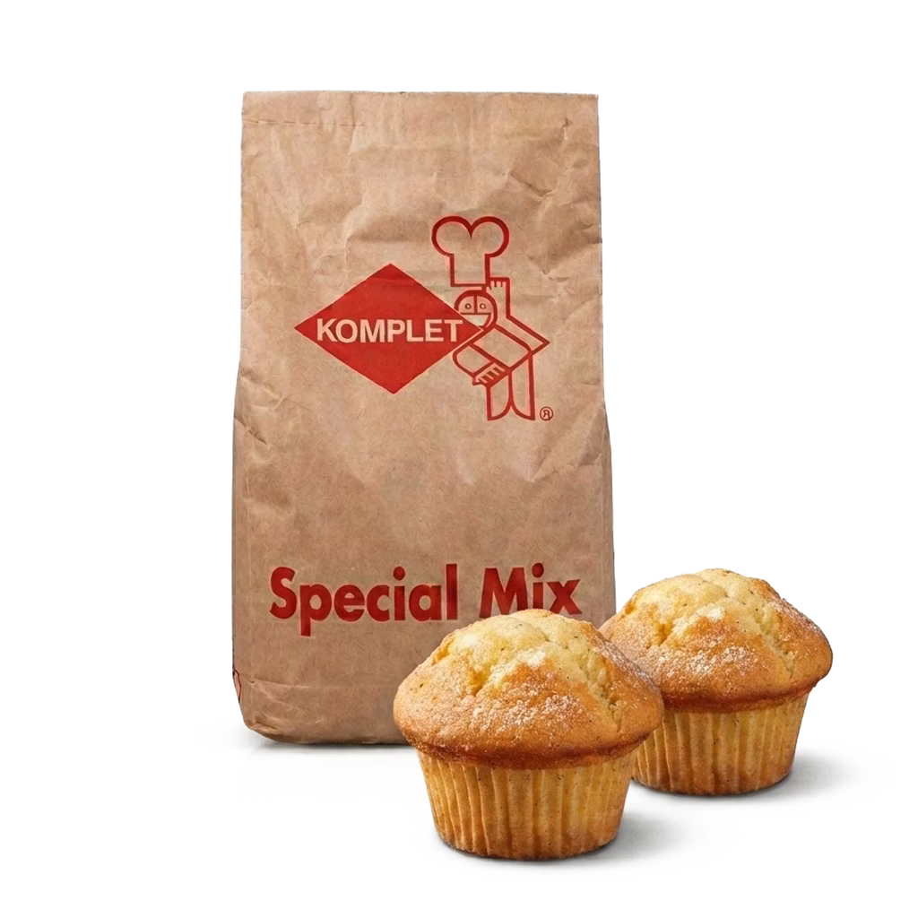 Harina para Pastel Muffin Chocolate Parve Komplet ideal para elaborar muffins y pasteles de chocolate con textura suave, miga húmeda y excelente rendimiento profesional.