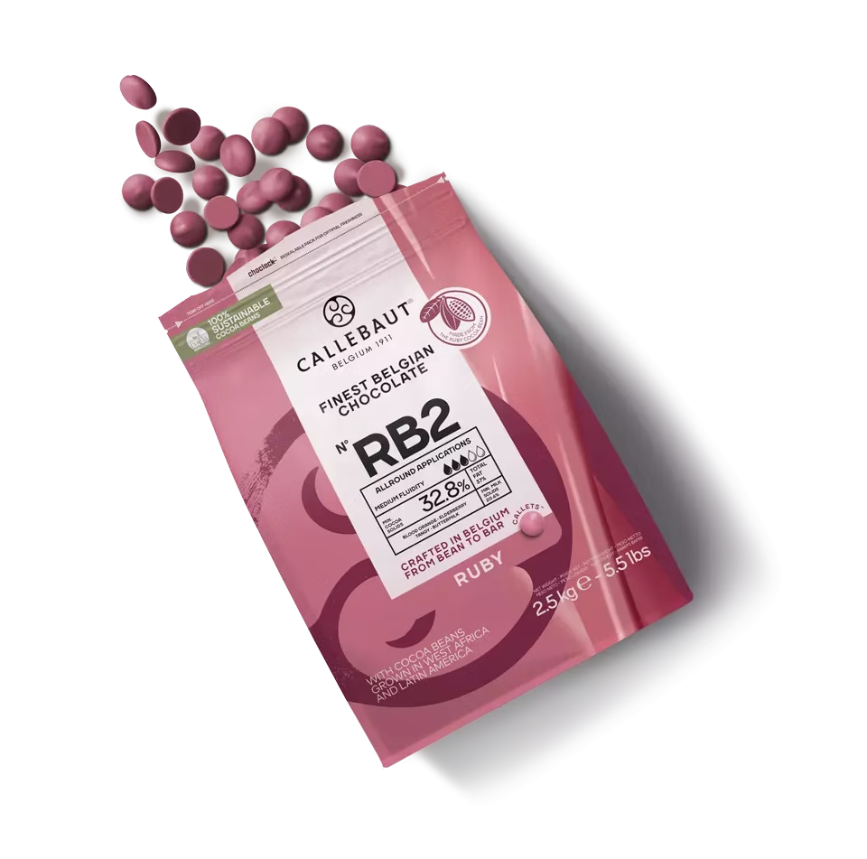 chocolate ruby 32.8% Callebaut repostería color rosado