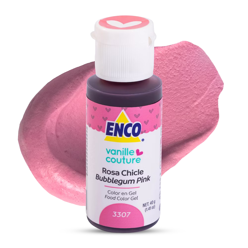 Color gel rosa chicle Enco ideal para fondant, buttercream, merengue y royal icing con color intenso, uniforme y de alto rendimiento.