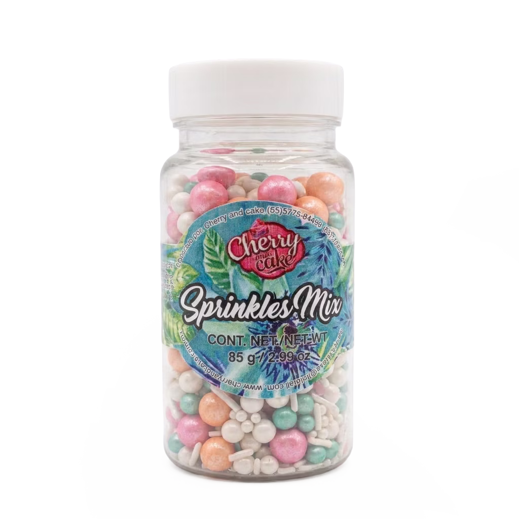 Sprinkles Mix Tropical Cherry & Cake ideal para decorar cupcakes, pasteles y postres con colores vibrantes y un divertido estilo tropical.
