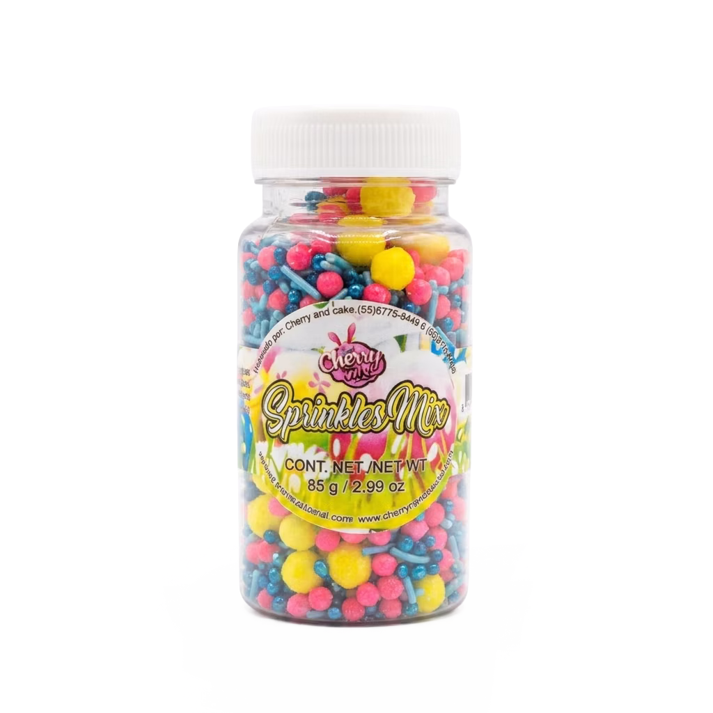 Sprinkles Mix Colección Carnaval Cherry & Cake ideal para decorar cupcakes, pasteles y postres con colores vibrantes y acabados festivos.