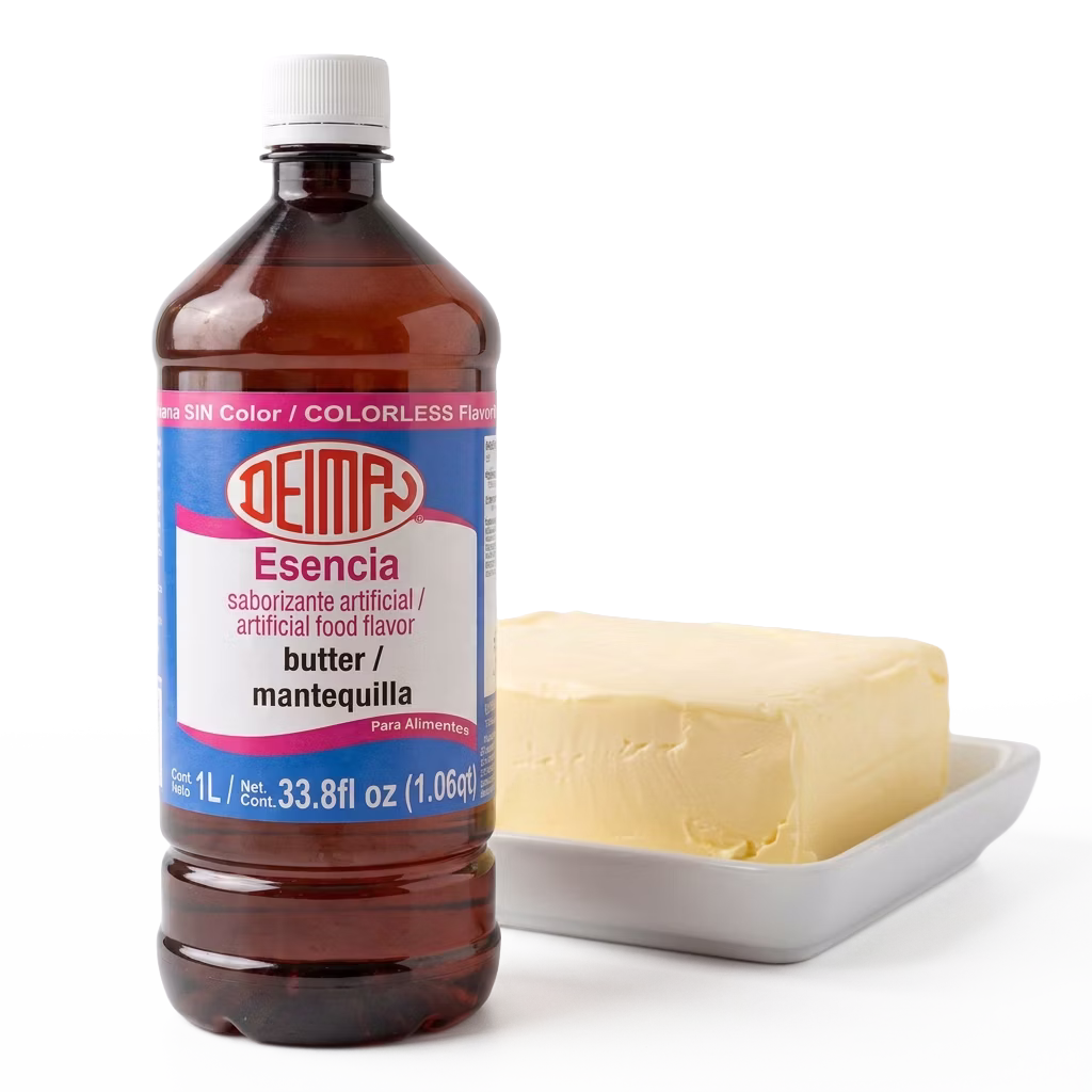 Esencia Mantequilla Deiman ideal para panadería, repostería, postres y bebidas. Aporta un delicioso aroma y sabor a mantequilla con excelente rendimiento profesional.