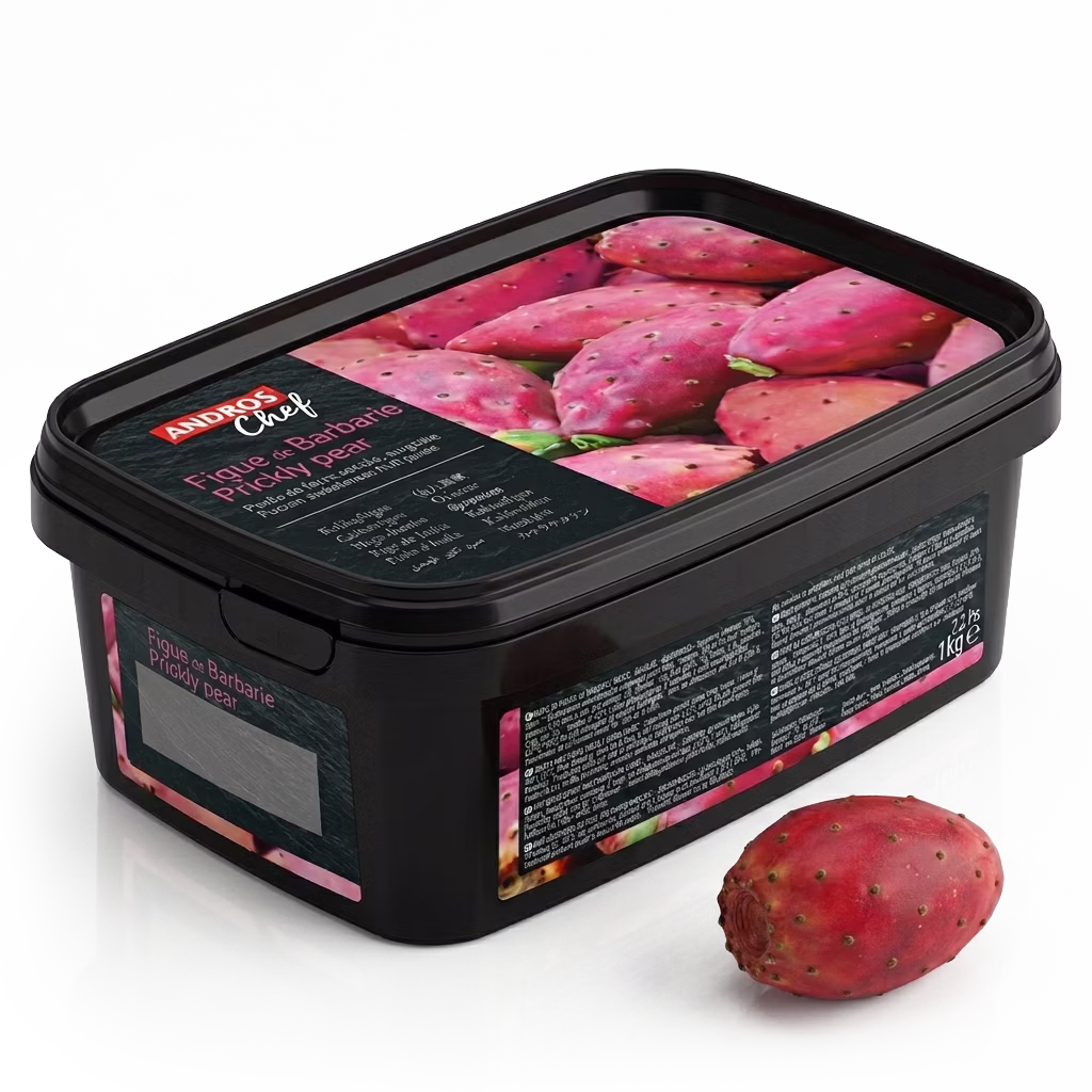 Puré de Tuna Roja Congelado Andros ideal para sorbetes, helados, mousses, cócteles y postres. Aporta color natural intenso, sabor exótico y excelente rendimiento profesional.