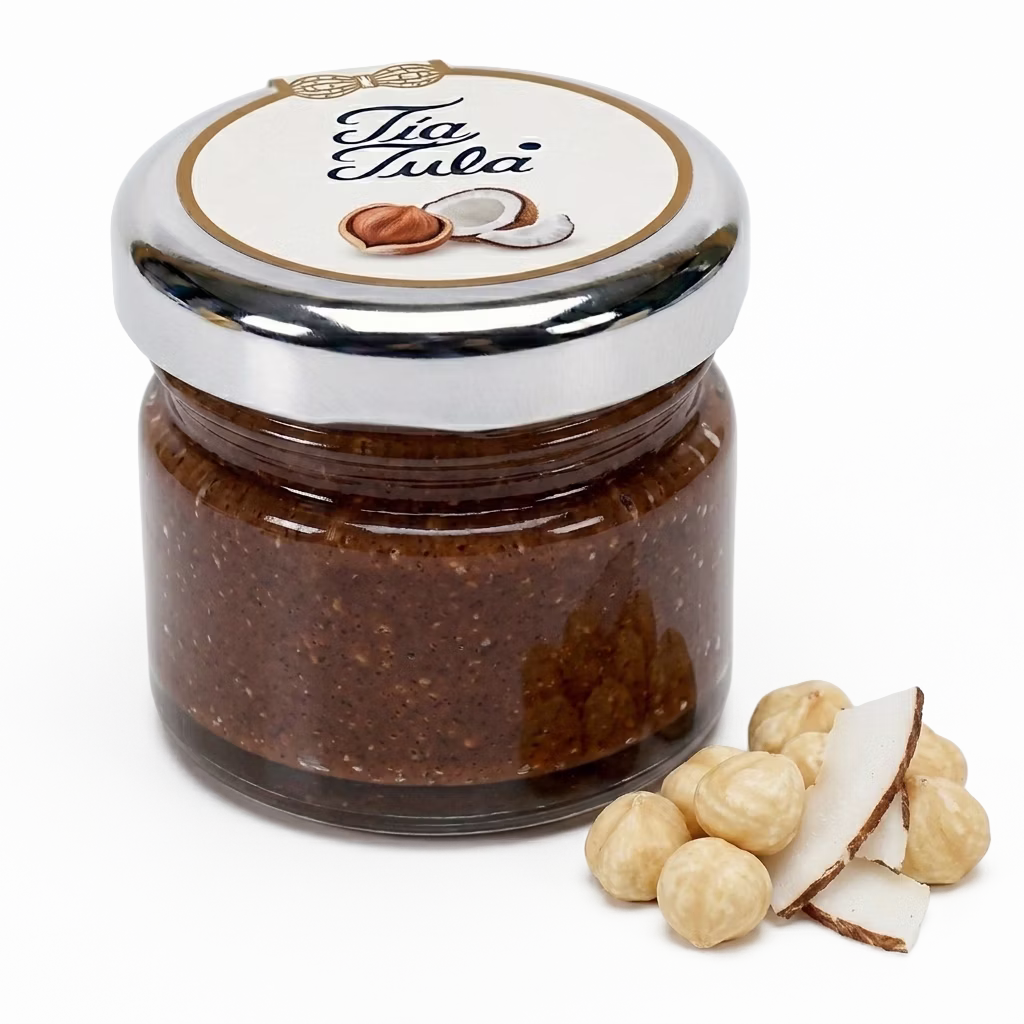Crema de avellana con coco Tía Tula ideal para postres y rellenos.