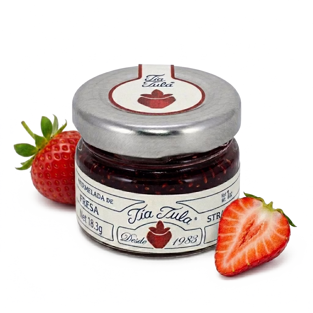 Mermelada de fresa en frasco Tía Tula ideal para postres y rellenos.