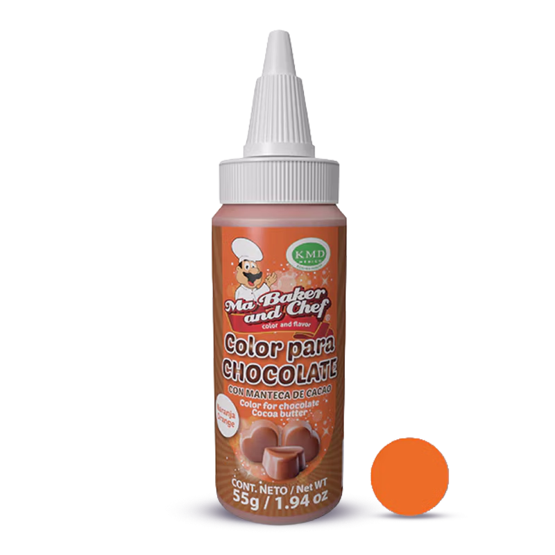 Color para chocolate naranja en manteca de cacao Ma Baker para decoración de chocolate