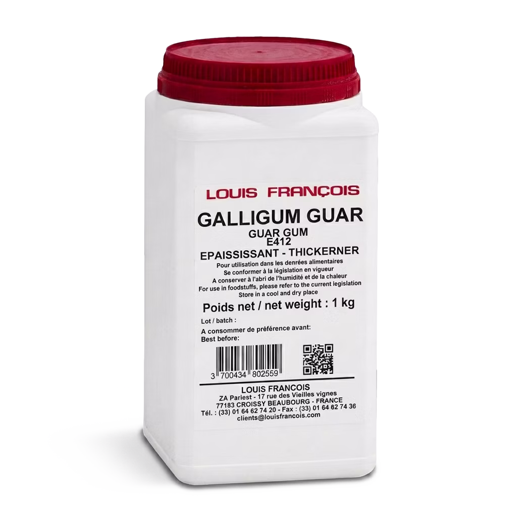 Goma guar Louis François ideal para espesar, estabilizar y mejorar texturas en helados, postres, salsas y productos sin gluten.