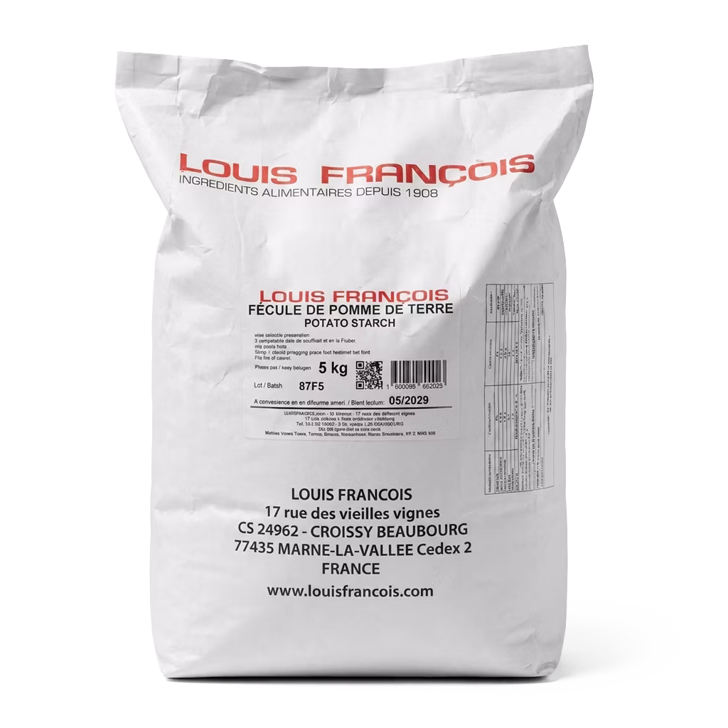 Potato starch Louis François ideal para espesar, mejorar texturas y aportar suavidad en panadería, repostería y cocina profesional.