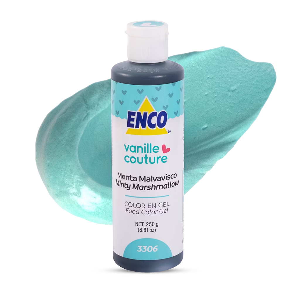 Color gel menta malvavisco Enco ideal para fondant, buttercream, merengue y royal icing con colores suaves, uniformes y de alto rendimiento.