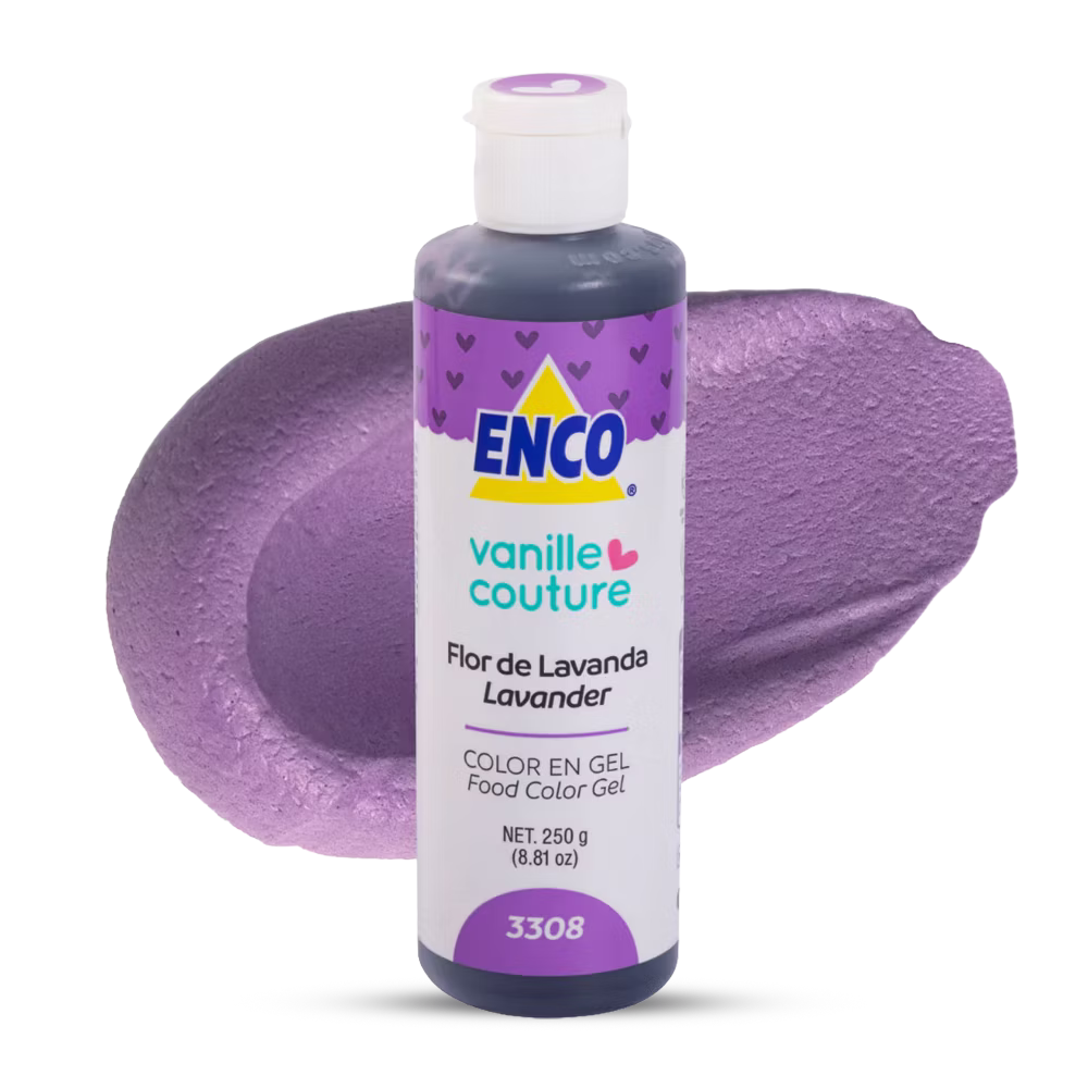 Color gel flor de lavanda Enco ideal para fondant, buttercream, merengue y royal icing con color uniforme, brillante y de alto rendimiento.